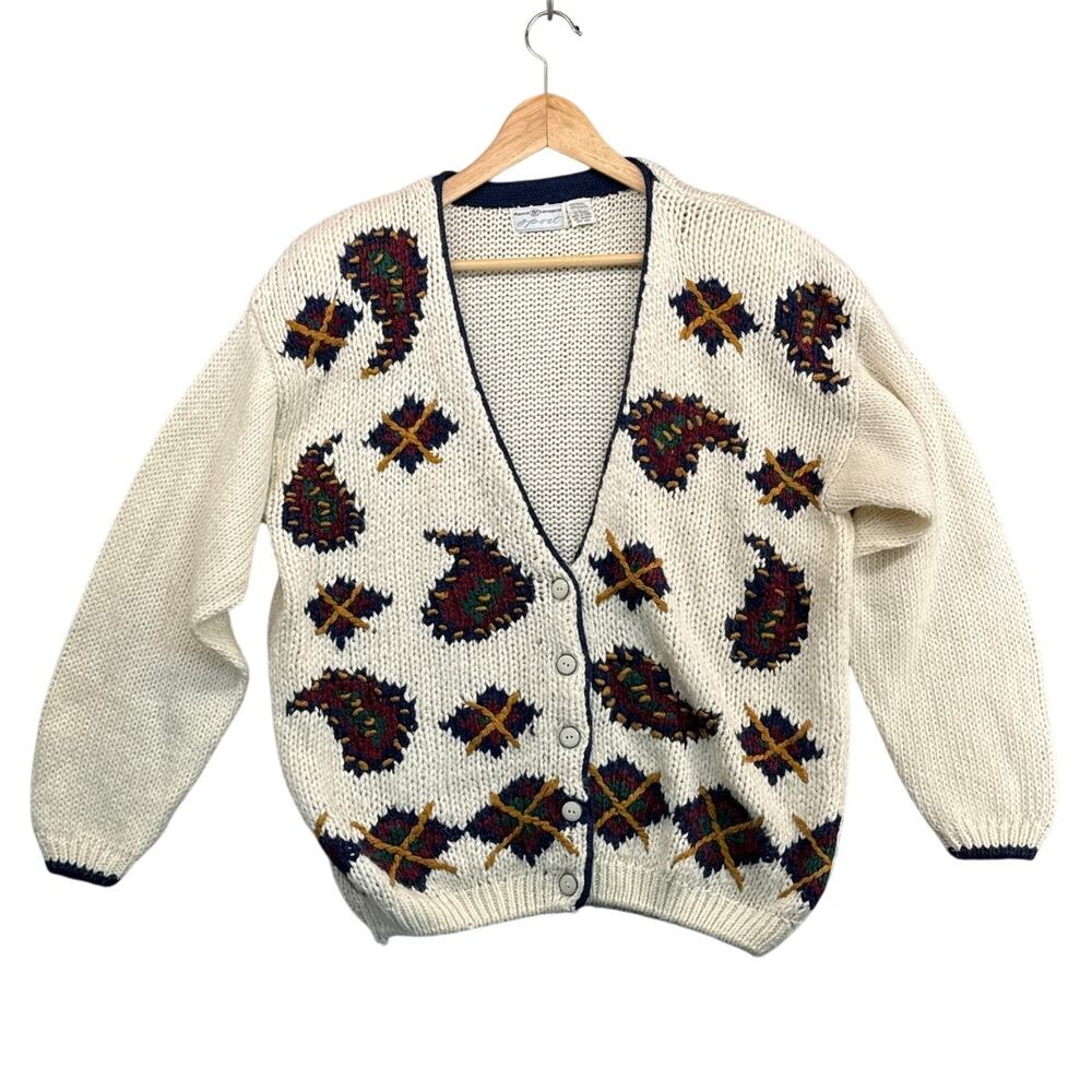Maggie Lawrence Vintage Knit Paisley Button Cardigan Sweater Women Large